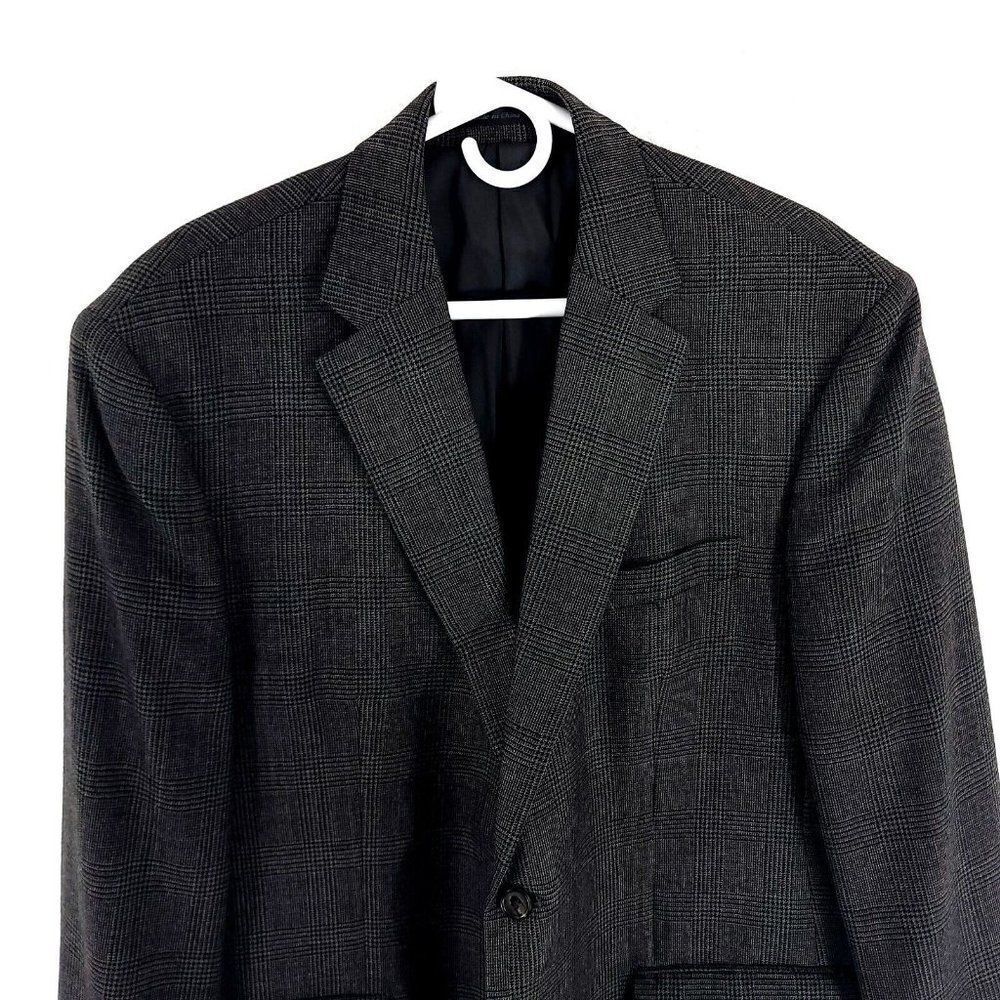 Lauren Ralph Lauren Tweed Wool‎ 2 Button Sport Coat 42R Black Beige Plaid W/ Red
